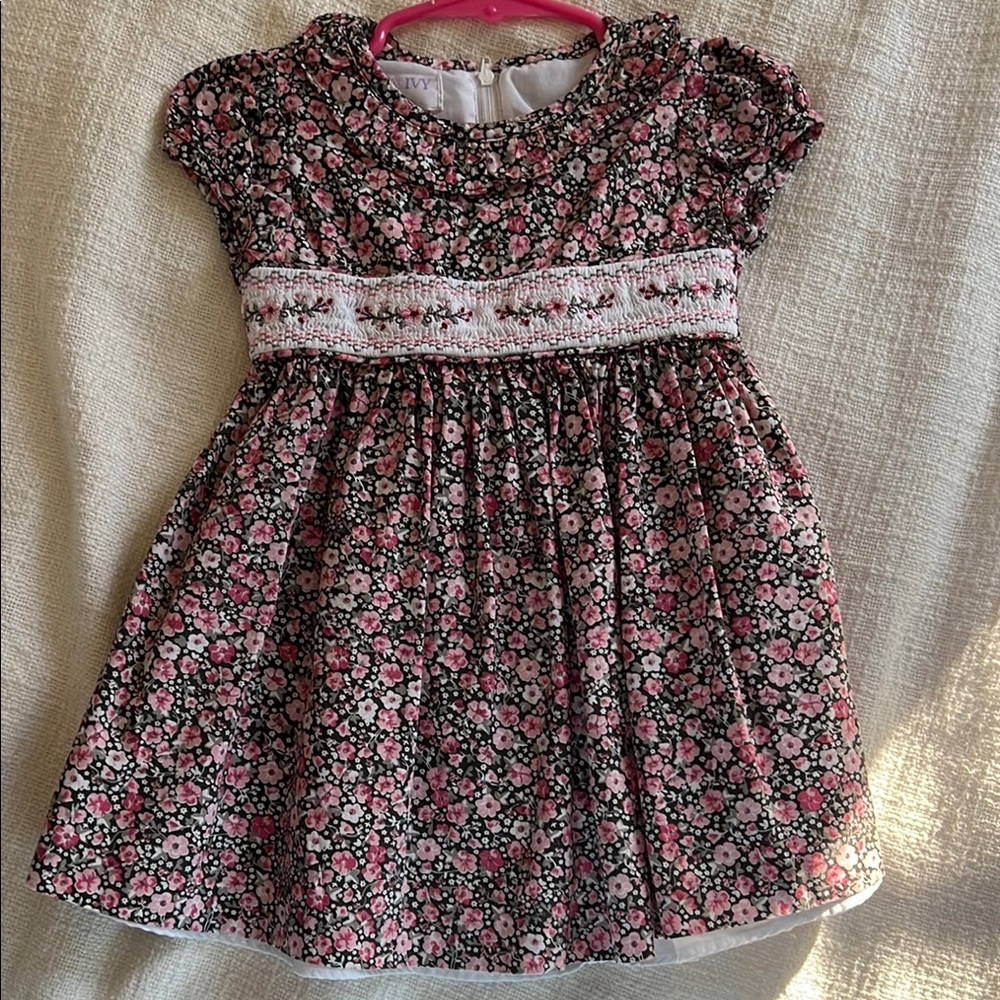 Iris & Ivy Pink and White Embellished Sundress with Puff Sleeves